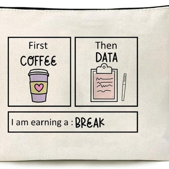 First Coffee Then Data Cosmetic Bag for Women Makeup Bags Toiletry Storage Canva - Picture 1 of 5